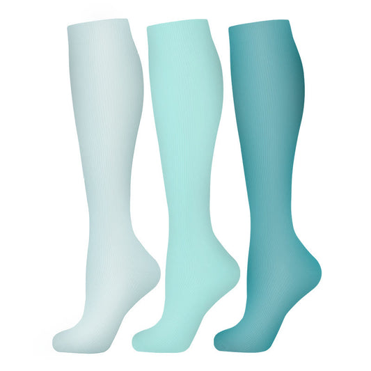 Solid Color Light Blue Compression Socks(3 Pairs)