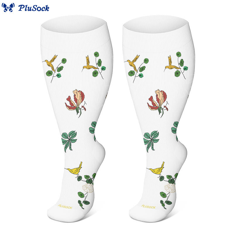 Plus Size Bird Flower Compression Socks(3 Pairs)