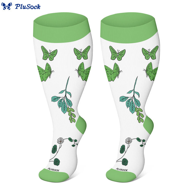 Plus Size Bird Flower Compression Socks(3 Pairs)