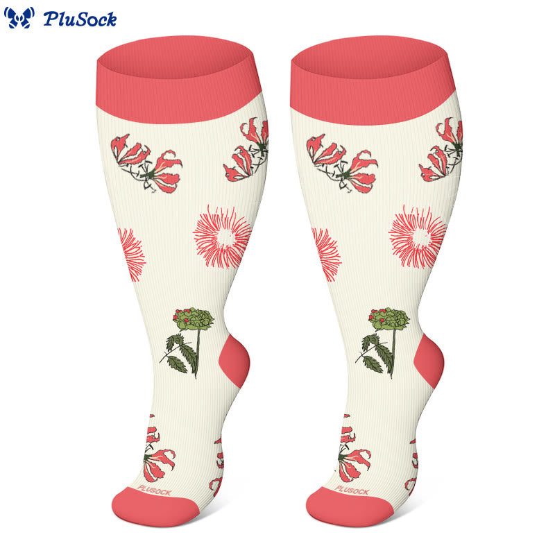 Plus Size Bird Flower Compression Socks(3 Pairs)