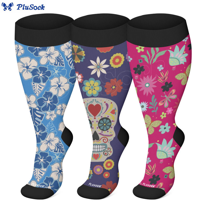 Plus Size Painted Skull Compression Socks(3 Pairs)