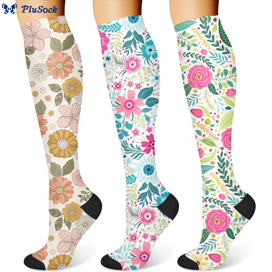 Vibrant Flowers Compression Socks(3 Pairs)