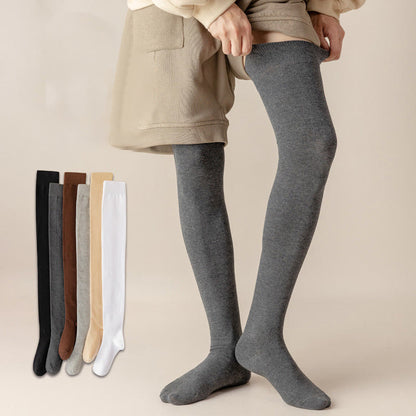 Plus Size Solid Color Cotton Thigh High Socks(2 Pairs)