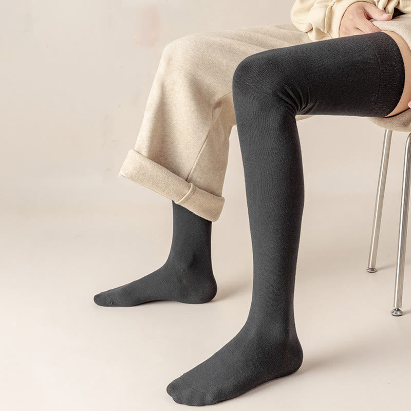 Plus Size Solid Color Cotton Thigh High Socks(2 Pairs)