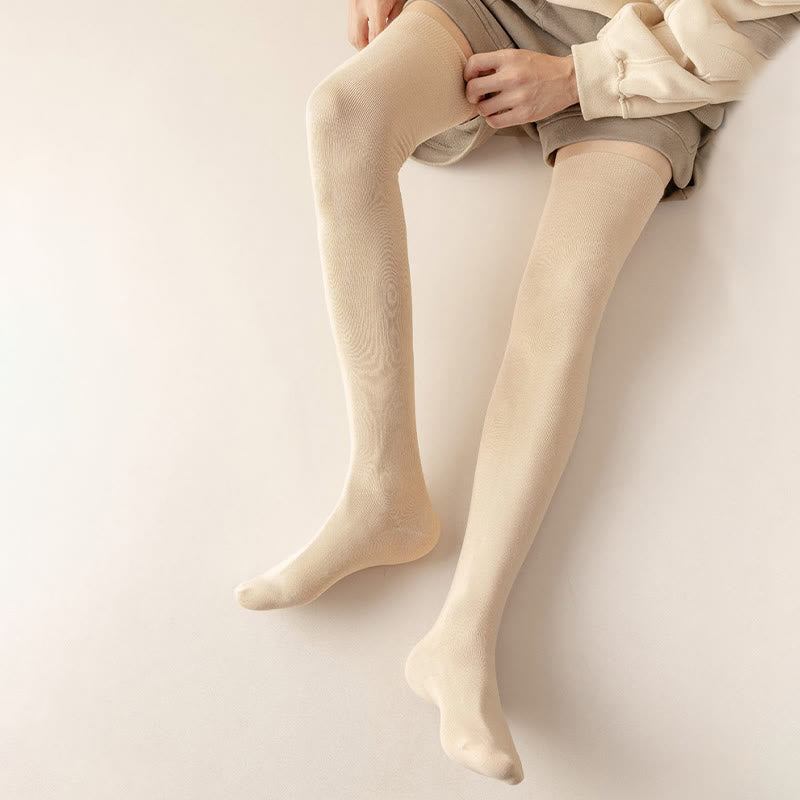 Plus Size Solid Color Cotton Thigh High Socks(2 Pairs)