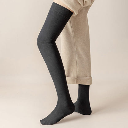 Plus Size Solid Color Cotton Thigh High Socks(2 Pairs)