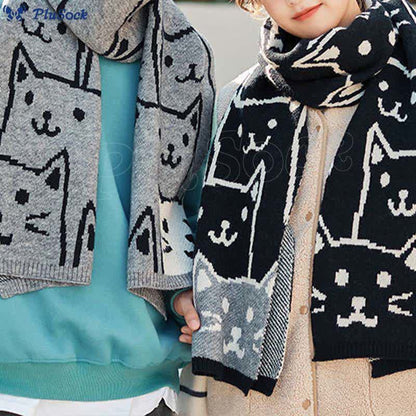 Black White Cat Couple Blanket Scarf