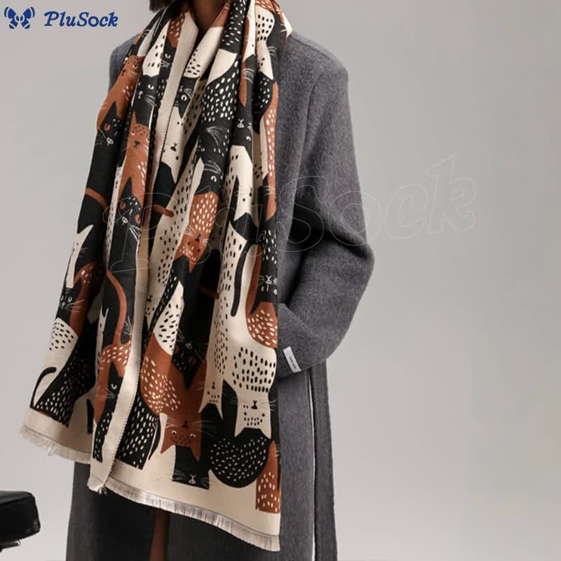 Sweet Cat Jacquard Blanket Scarf