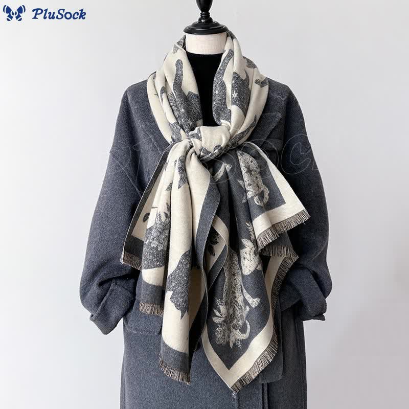 Cat Silhouette Print Blanket Scarf