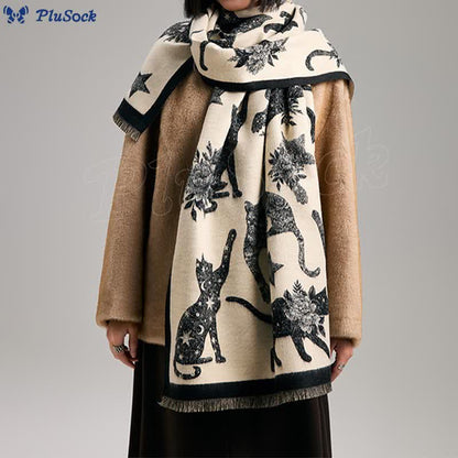 Cat Silhouette Print Blanket Scarf