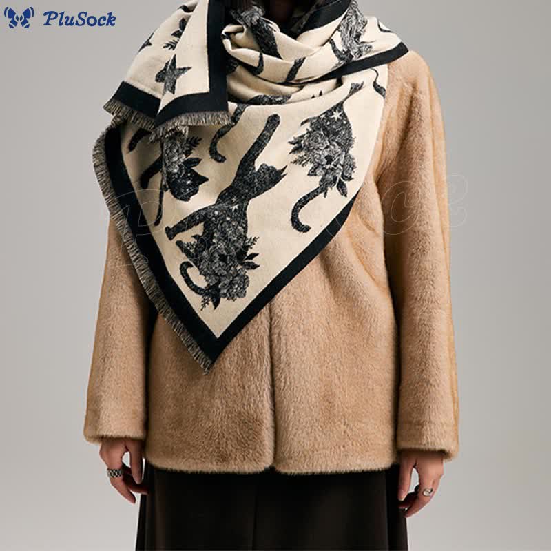 Cat Silhouette Print Blanket Scarf