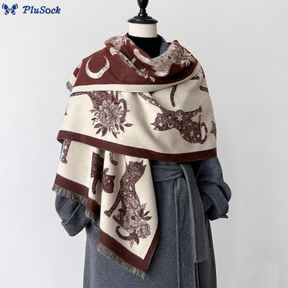 Cat Silhouette Print Blanket Scarf