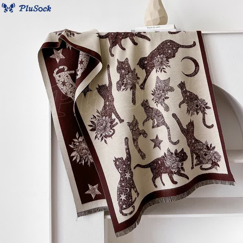 Cat Silhouette Print Blanket Scarf