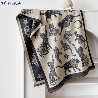 Cat Silhouette Print Blanket Scarf