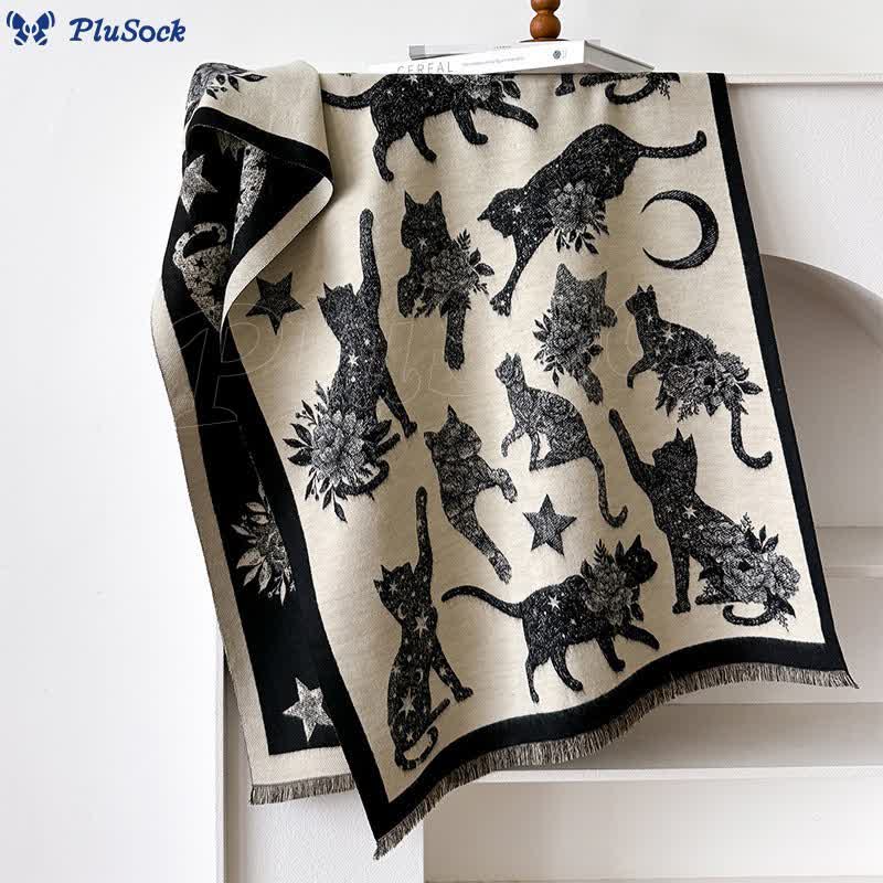 Cat Silhouette Print Blanket Scarf