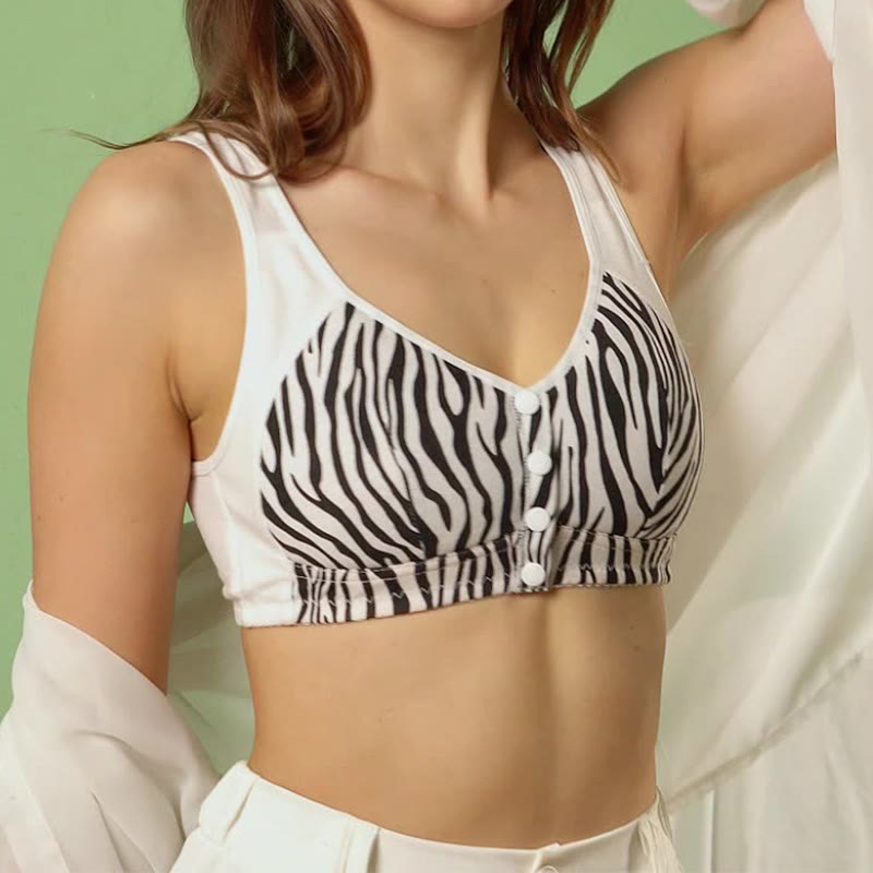 Plus Size Front Closure Zebra Print Wireless Bra