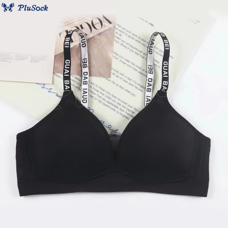 Letter Print Strap Wireless Bra