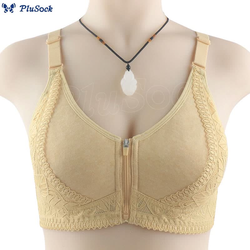 Plus Size Front Closure Zipper Lift Wireless Bra