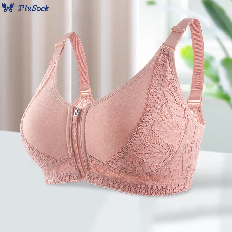 Plus Size Front Closure Zipper Lift Wireless Bra