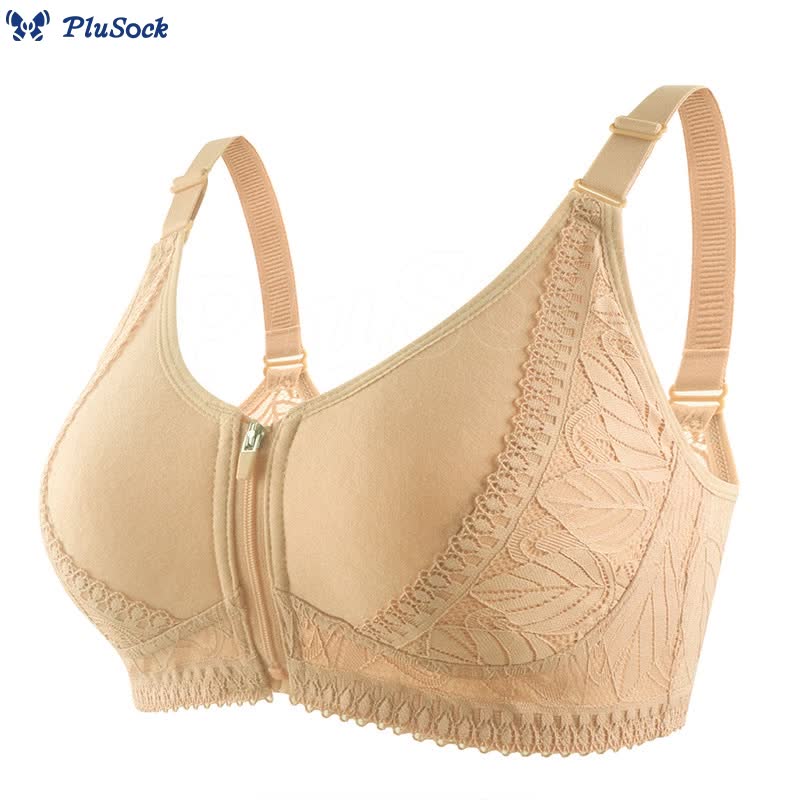 Plus Size Front Closure Zipper Lift Wireless Bra