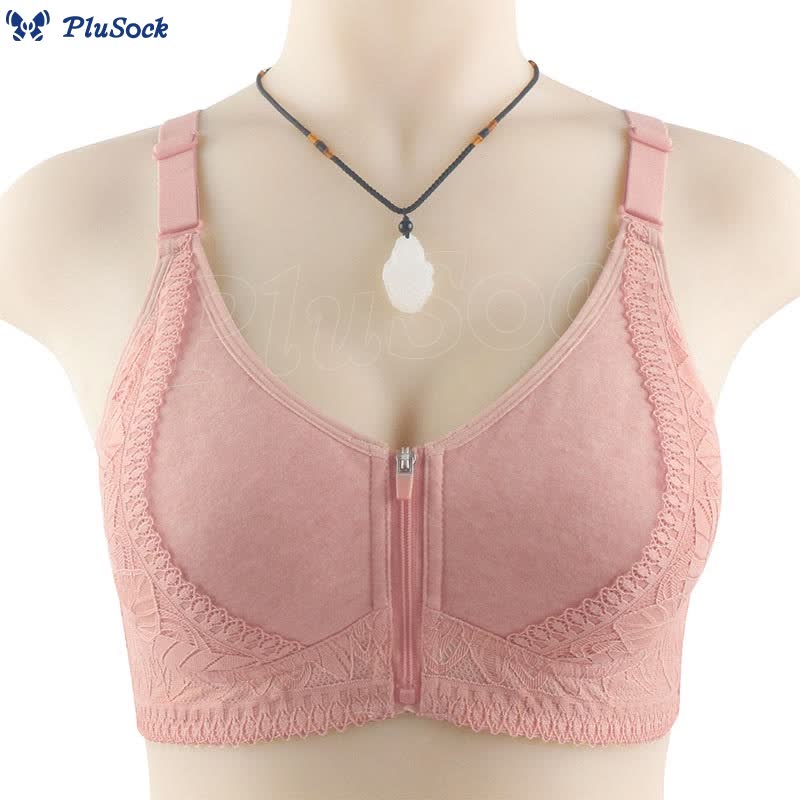 Plus Size Front Closure Zipper Lift Wireless Bra