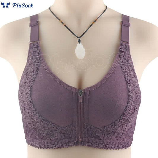 Plus Size Front Closure Zipper Lift Wireless Bra