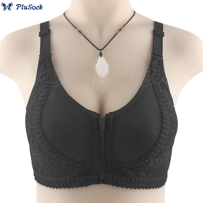 Plus Size Front Closure Zipper Lift Wireless Bra