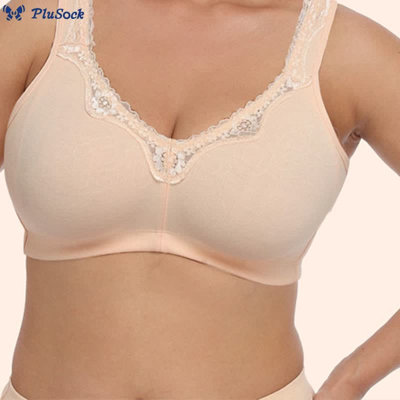 Plus Size Lace Cotton Wireless Bra