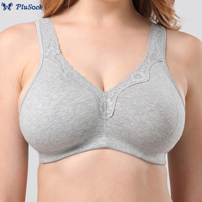 Plus Size Lace Cotton Wireless Bra