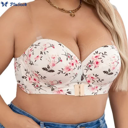 Plus Size Floral Print Front Closure Underwire Bra