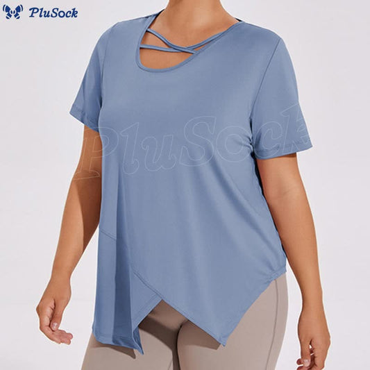 Plus Size Breathable Asymmetric Short sleeve Yoga Shirt