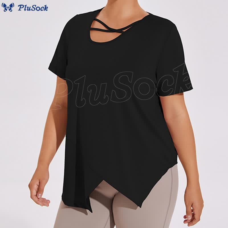 Plus Size Breathable Asymmetric Short sleeve Yoga Shirt