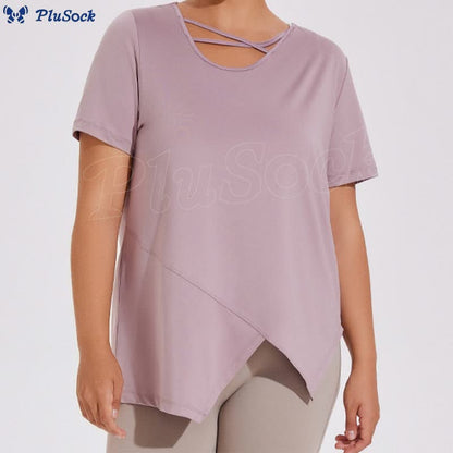 Plus Size Breathable Asymmetric Short sleeve Yoga Shirt