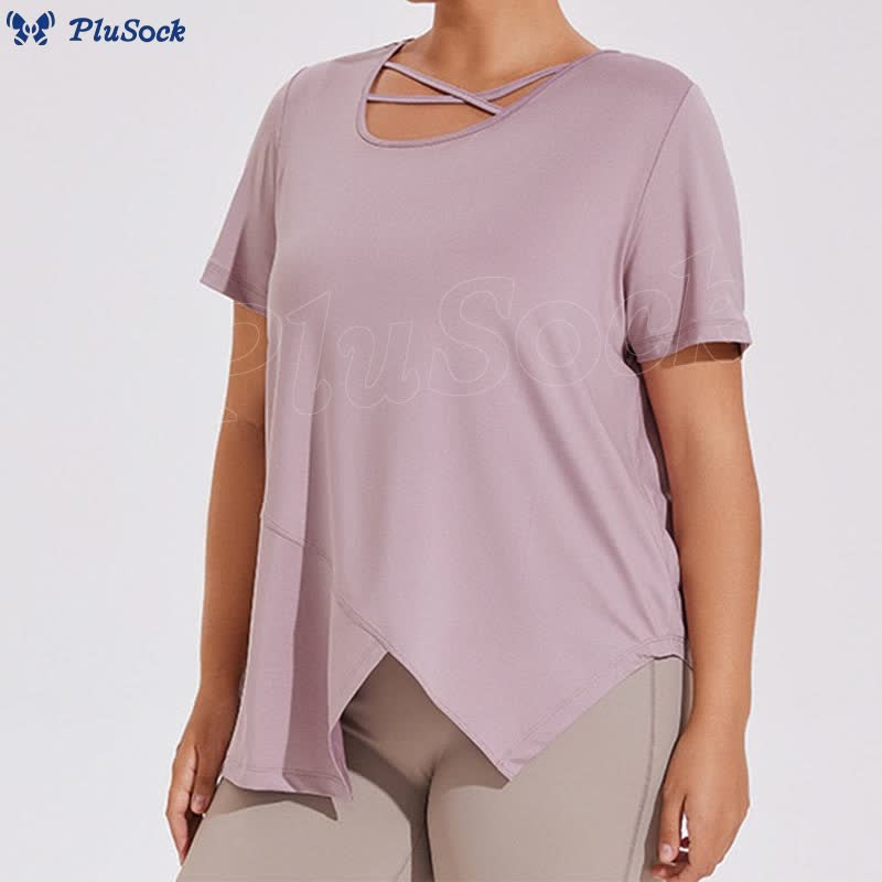 Plus Size Breathable Asymmetric Short sleeve Yoga Shirt