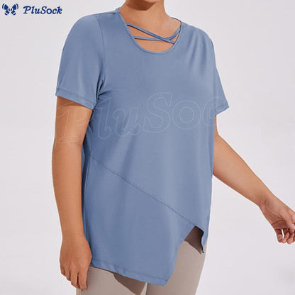 Plus Size Breathable Asymmetric Short sleeve Yoga Shirt