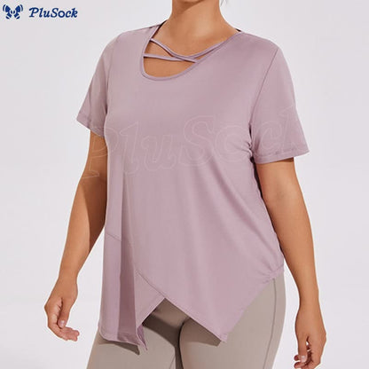 Plus Size Breathable Asymmetric Short sleeve Yoga Shirt