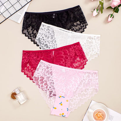 Plus Size Soft Lace Trim Panty(4 Packs)