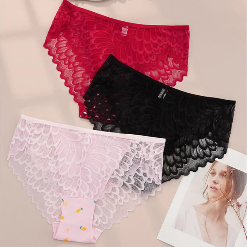 Plus Size Soft Lace Trim Panty(4 Packs)