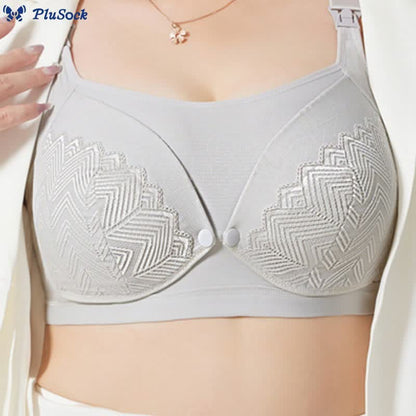 Plus Size Button Lace Breastfeeding Wireless Bra