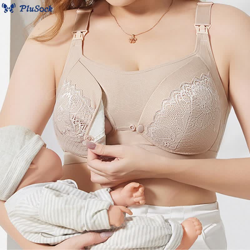 Plus Size Button Lace Breastfeeding Wireless Bra