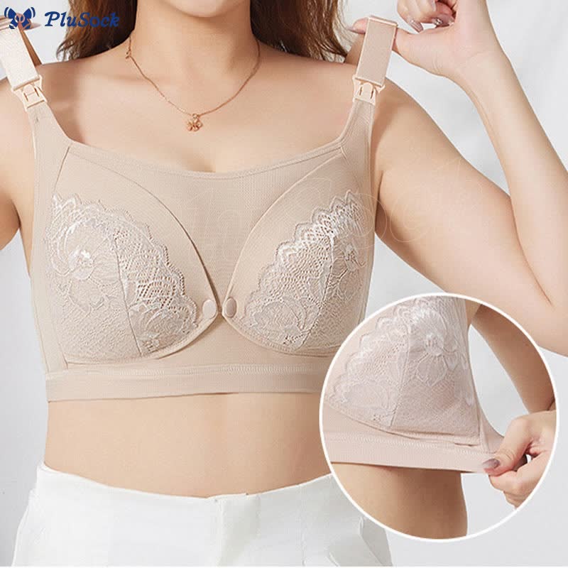 Plus Size Button Lace Breastfeeding Wireless Bra