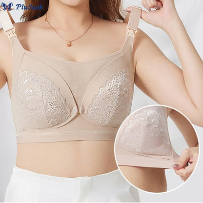 Plus Size Button Lace Breastfeeding Wireless Bra