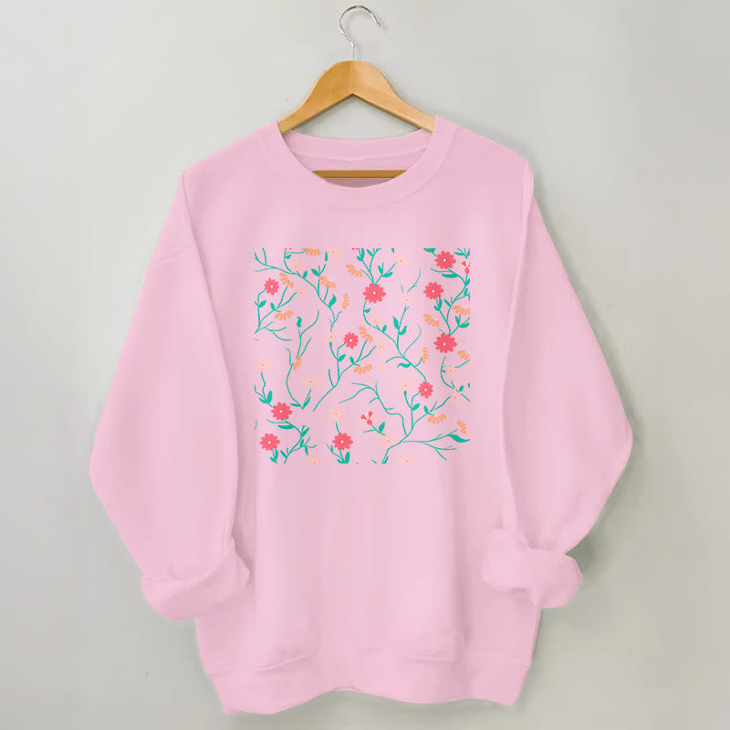 Plus Size Red Pink Flowers Sweatshirt