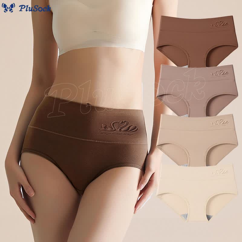 Plus Size High Waist Solid Color Comfortable Panty(4 Packs)