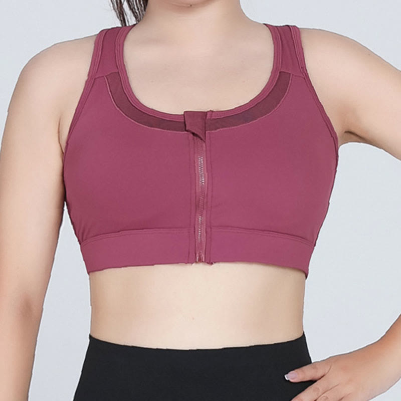 Plus Size Zipper Front Closure Sports Wireless Bra