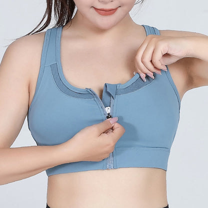 Plus Size Zipper Front Closure Sports Wireless Bra