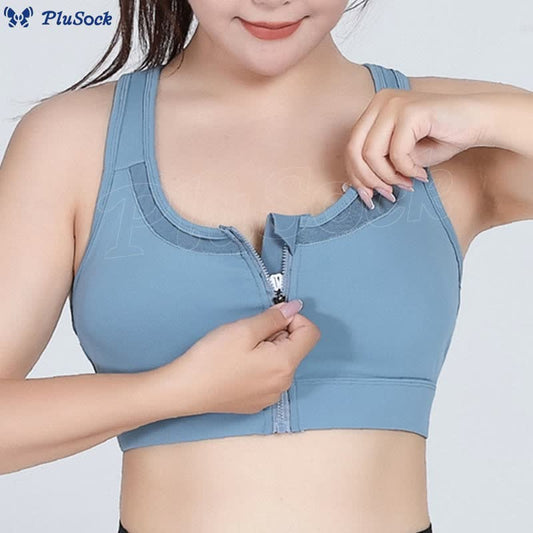 Plus Size Zipper Front Closure Sports Wireless Bra