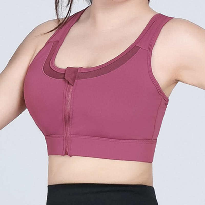 Plus Size Zipper Front Closure Sports Wireless Bra