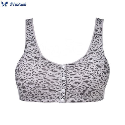 Plus Size Front Closure Leopard Print Wireless Sports Bra