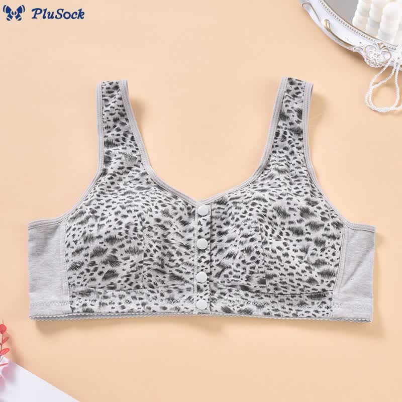 Plus Size Front Closure Leopard Print Wireless Sports Bra